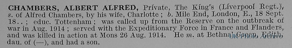 Chambers A A Pte Kings Liverpool Regiment