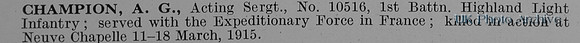 Champion A G Acting Sergt 10516 1st Highland Light Infantry