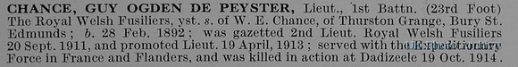 Chance G O S P Lt 1st Royal Welsh Fusiliers