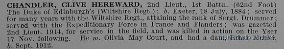 Chandler C H 2nd Lt 1st Wiltshire Regiment
