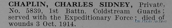 Chaplin C S Pte 5839 1st Coldstream Guards