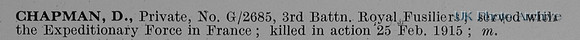 Chapman D Pte G-2685 3rd Royal Fusiliers