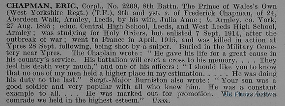 Chapman E Cpl 2209 8th West Yorkshire Regiment