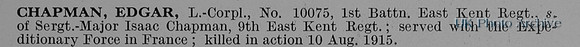 Chapman E LCpl 10075 1st East Kent Regiment