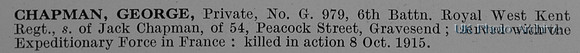 Chapman G Pte G979 6th Royal West Kent Regiment