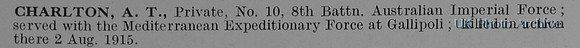 Charlton A T Pte 10 8th Australian Imperial Force
