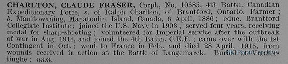 Charlton C F Cpl 10585 4th Canadian Expeditionary Force