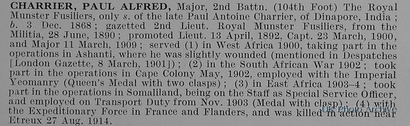 Charrier P A Major 2nd Royal Munster Fusiliers