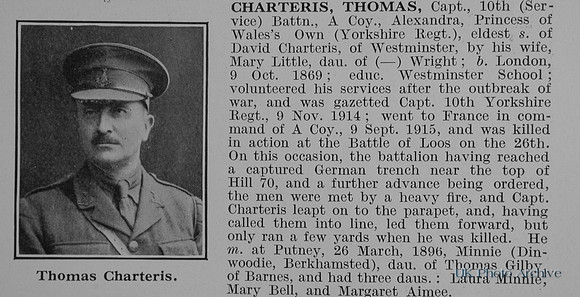 Charteris T Captain 10th Yorkshire Regiment Obit