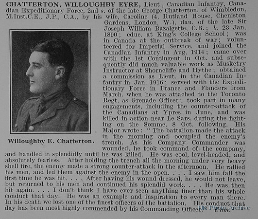 Chatterton W E Lt 3rd Canadian Infantry Obit