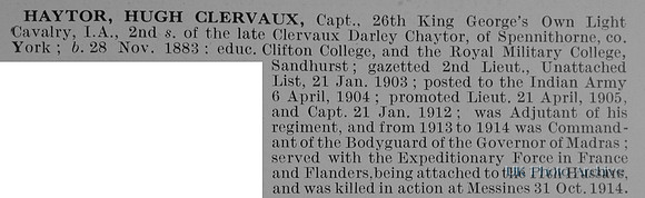 Chaytor H C Captain Indian Army Obit