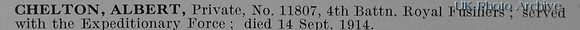 Chelton A Pte 11807 4th Royal Fusiliers