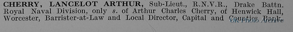 Cherry L A Sub Lt Drake Btn RND Royal Naval Volunteer Reserve Obit Part 1
