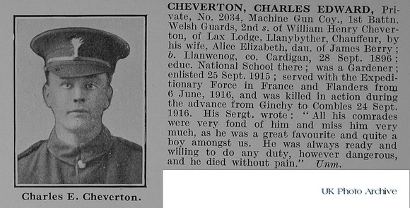 Cheverton C E Pte 2034 1st Welsh Guards Obit