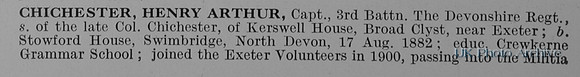 Chichester H A Captain 3rd Devonshire Regiment Obit Part 1