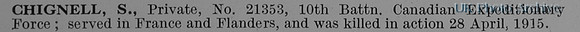 Chignell S Pte 21353 10th Canadian Expeditionary Force