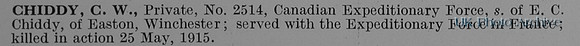 Chiddy C W Pte 2514 Canadian Expeditionary Force