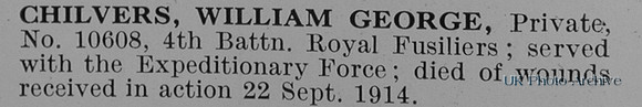 Chilvers W G Pte 10608 4th Royal Fusiliers