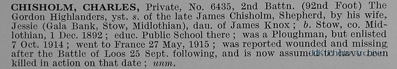 Chisholm C Pte 6435 2nd Gordon Highlanders