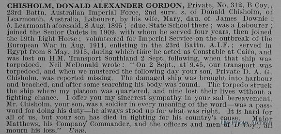 Chisholm D A G Pte 312 23rd Australian Imperial Force