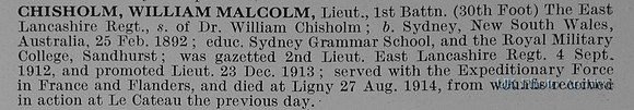 Chisholm W M Lt 1st East Lancs Regiment