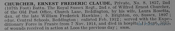 Churcher E F C Pte S1857 2nd Royal Sussex Regiment