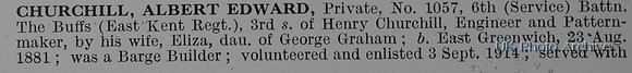 Churchill A E Pte 1057 6th East Kent Regiment Obit Part 1