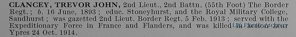 Clancey T J 2nd Lt 2nd Border Regiment