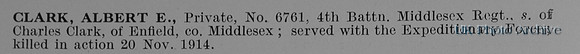 Clark A E Pte 6761 4th Middlesex Regiment