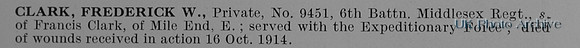 Clark F W Pte 9451 6th Middlesex Regiment