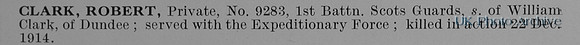 Clark R Pte 9283 1st Scots Guards