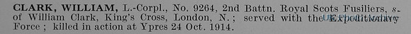 Clark W LCpl 9264 2nd Royal Scots Fusiliers
