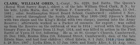 Clark W O LCpl 6229 2nd Royal West Surrey Regiment