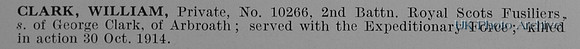 Clark W Pte 10266 2nd Royal Scots Fusiliers