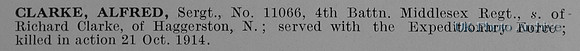 Clarke A Sergt 11066 4th Middlesex Regiment