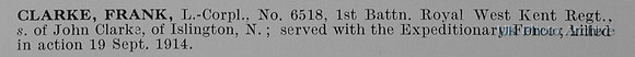 Clarke F LCpl 6518 1st Royal West Kent Regiment