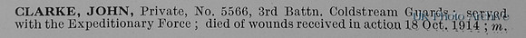 Clarke J Pte 5566 3rd Coldstream Guards