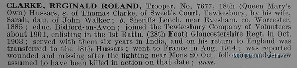 Clarke R R Tpr 7677 18th Hussars