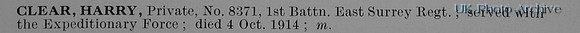 Clear H Pte 8371 1st East Surrey Regiment