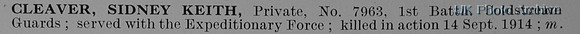 Cleaver S K Pte 7963 1st Coldstream Guards