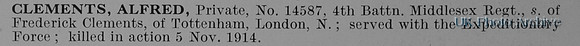 Clements A Pte 14587 4th Middlesex Regiment