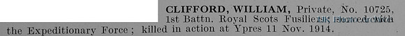 Clifford W Pte 10725 1st Royal Scots Fusiliers