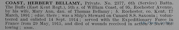 Coast H B Pte 2377 6th East Kent Regiment