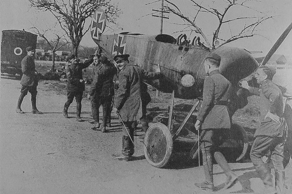 A German Scout Aeroplane Brought Down Over British Lines