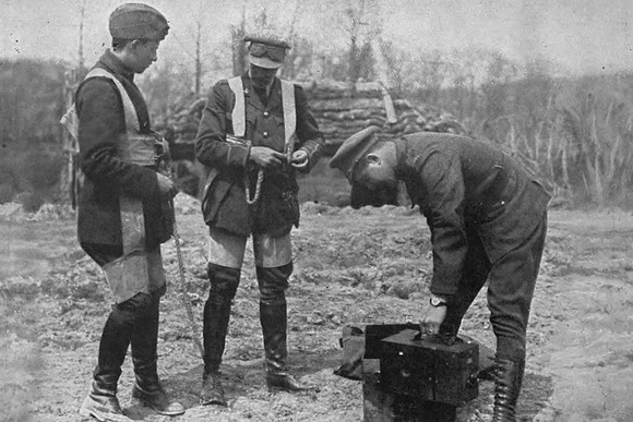 Royal Flying Corps Observers Putting On Parachute Harness Before Going Up In A Kite Balloon
