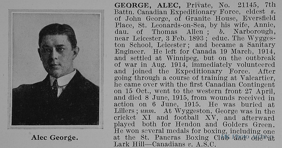 George A Pte 21145 7th Canadian Expeditionary Force Obit