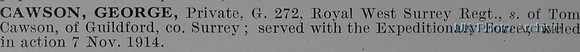 Cawson G Pte G272 Royal West Surrey Regiment
