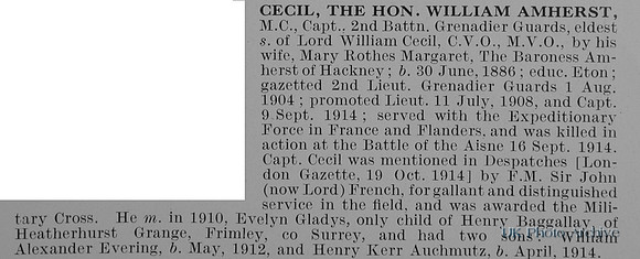 Cecil W A Captain The Hon MC 2nd Grenadier Guards