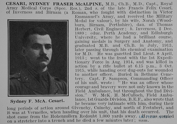 Cesari S F M Captain Royal Army Medical Corps Obit