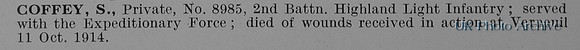 Coffey S Pte 8985 2nd Highland Light Infantry